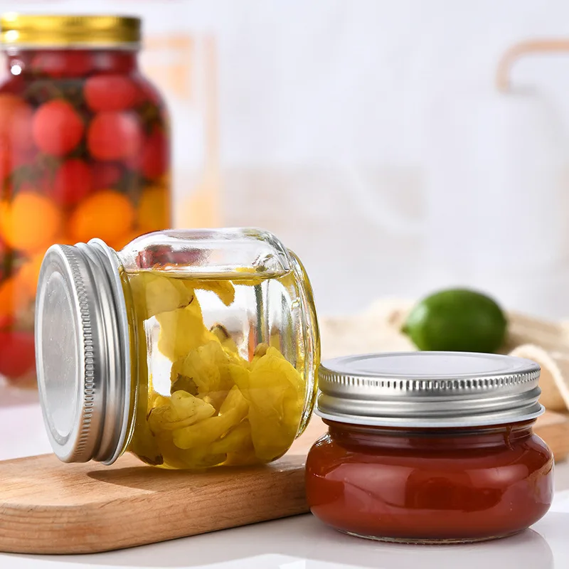 Мини-контейнеры для хранения продуктов, для кофе и чая, каменные банки с крышкой, банка с логотипом Mason, пустая стеклянная Минималистичная круглая Пинта на заказ для кухни