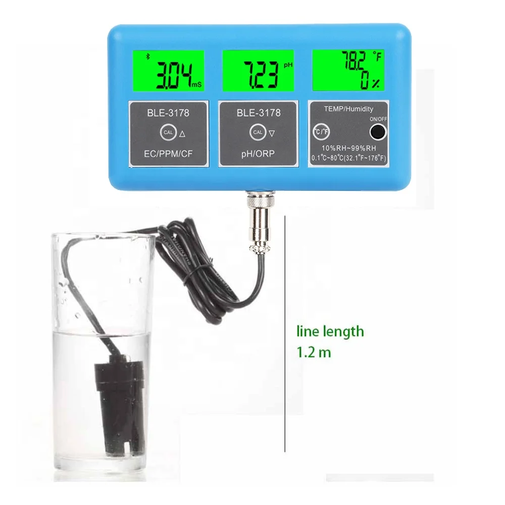 7 in 1 Yinmik Bluetooth Digital Aquarium pH Tester Temperature EC TDS CF ORP Humidity Water Quality Tester Online Meter Monitor