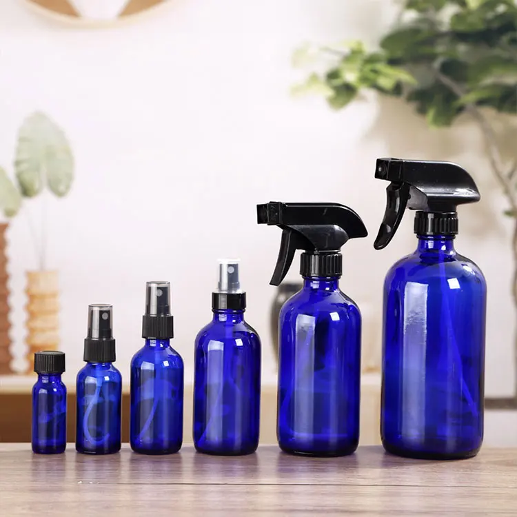 120ml 240ml 500ml 1000ml Cobalt Blue Amber Glass Spray Hand Sanitizer Bottle with Atomizer for Lotion Soap Dispenser