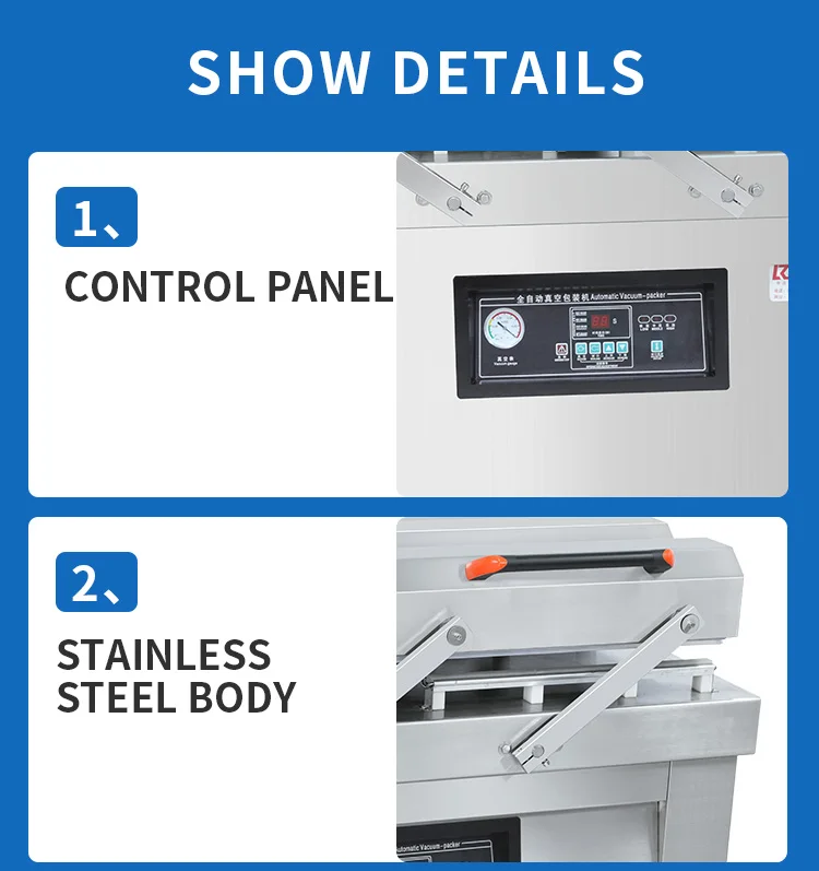 DZ-600 Customized Vacuum Pumps Seal Bars Machine Housing Flatbed Double Automatic Chamber Vacuum Sealing Packaging Machine factory