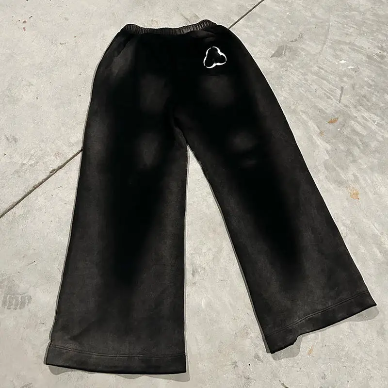 Salati Custom Manufacturer Trackpants 350 GSM Oversized Rhinestone Sun Faded Acid Washed Distressed Flared Baggy Sweatpants Men gallery 3
