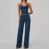 2585 canotta-2585-1 pantaloni a gamba larga-blu navy con dettagli rossi