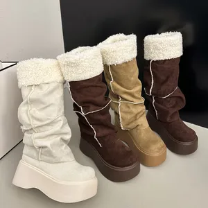 Wholesale winter fashion design warm boots customized women's snow boots thick soled height increasing long tube boots
