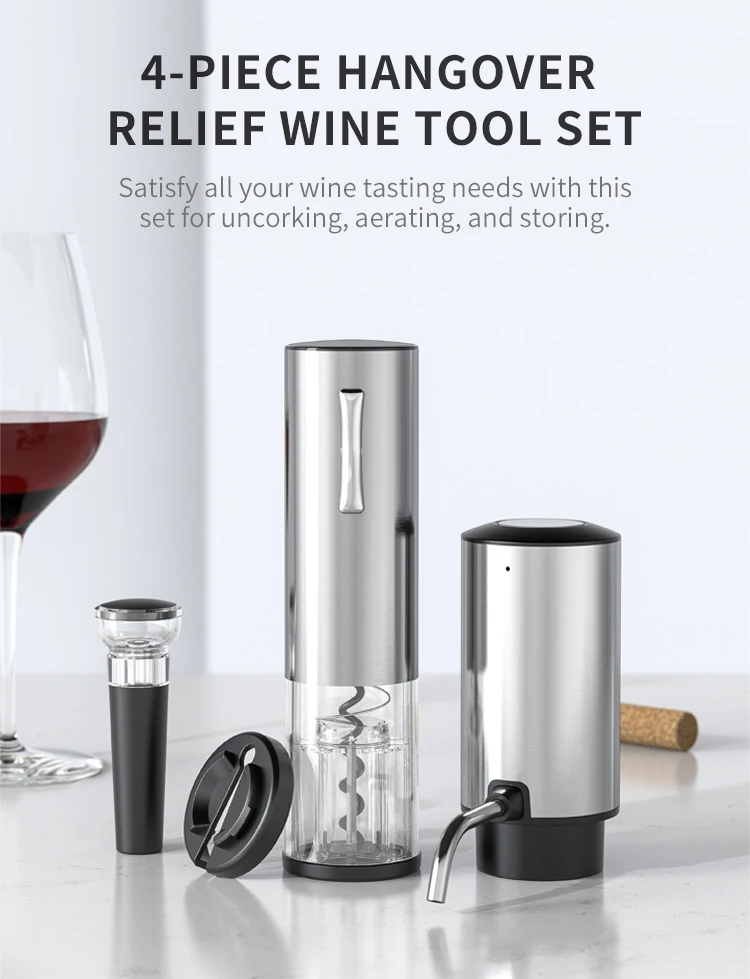 Rechargeable Electric Automatic Stainless Steel Wine Opener Set Customizable Logo Kitchen Tool for Bar Use Perfect Gift