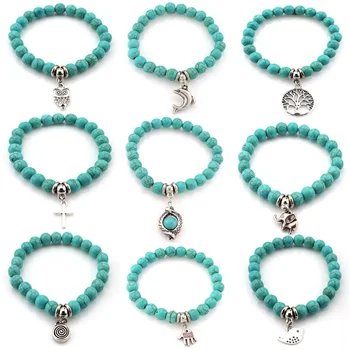 Bohemian Turquoise Bracelet Wish Tree Elephant Palm Stretch Beads Jewelry Bracelet Designer Charms Wholesale For Bracelets