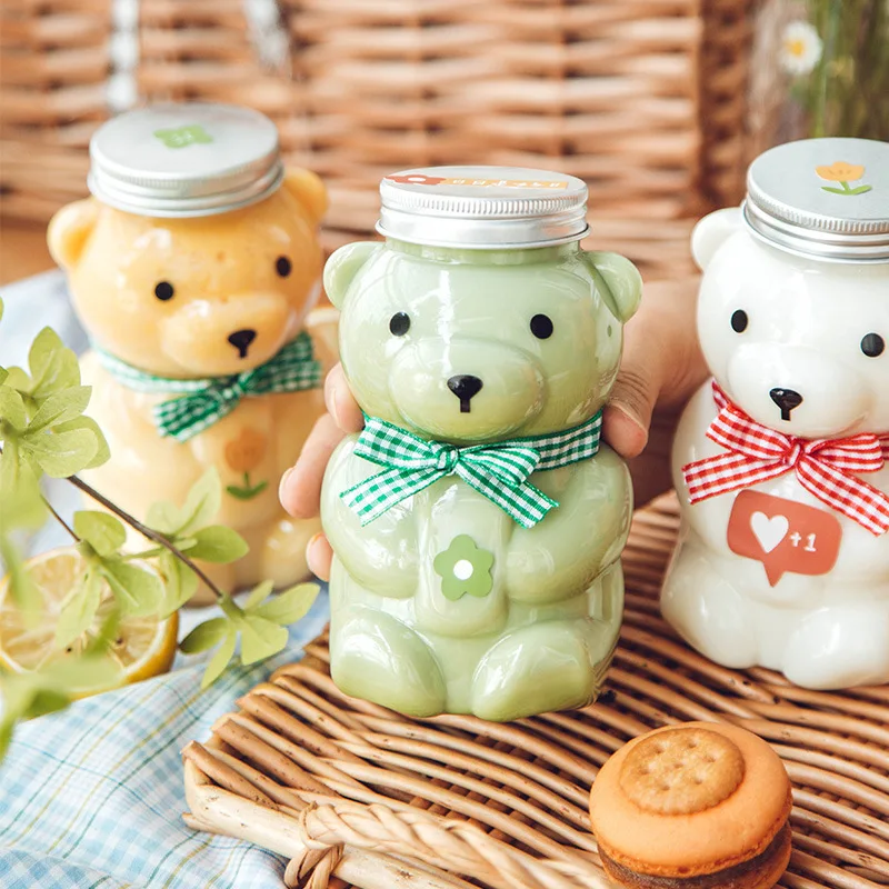 500ml Pet Plastic Juice Bear Bottles Drinking Bottles Cute Bear Shape
