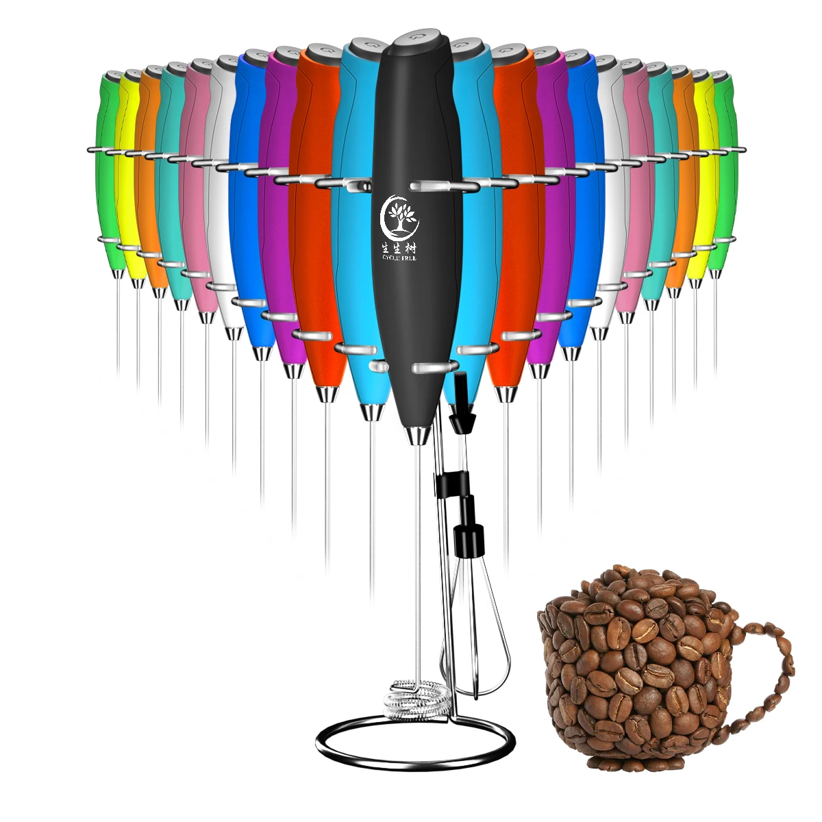 2023 Battery Operated automatic hand milk frother electric coffee frother  With Stainless Steel Whisk