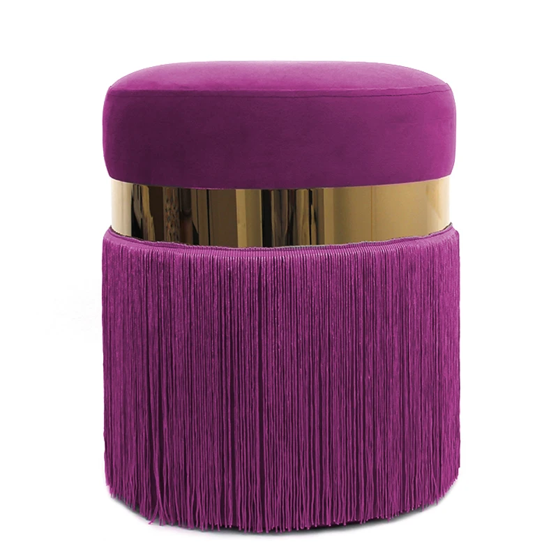 High Quality Living Room Furniture Velvet Designer Round Gold Ottomans Modern Pouf Cushion Stool with Tassels