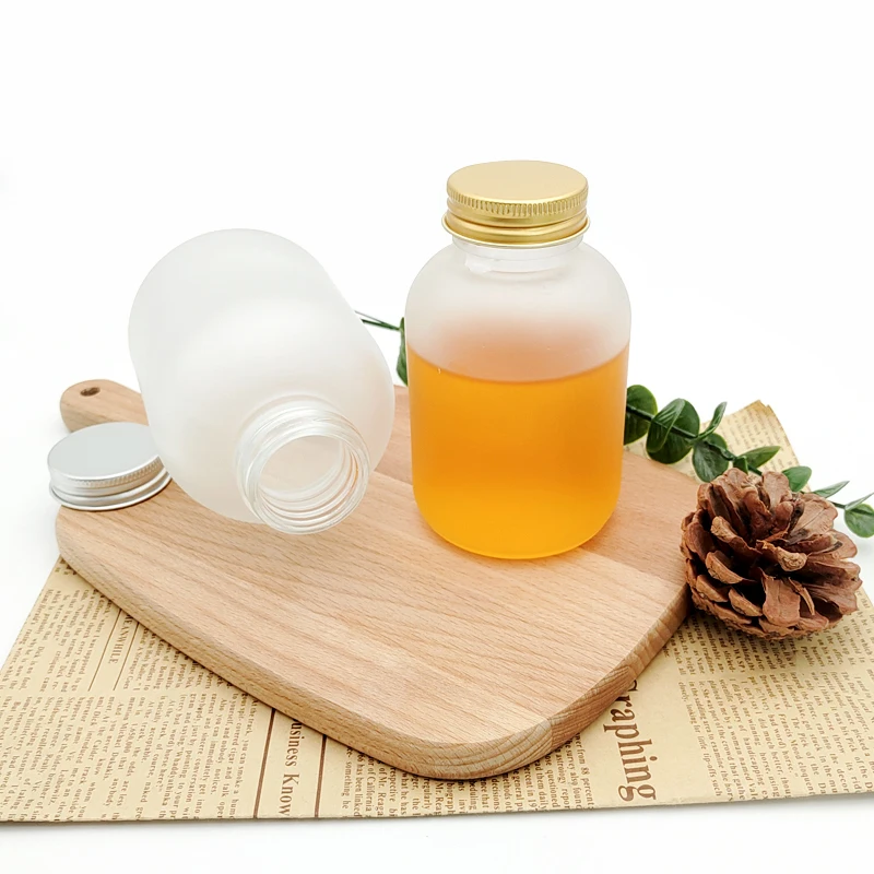 Reusable 160ml 250ml 350ml 500ml Frosted Cylinder Vintage Drinking Jar Bottles Yogurt Juice Glass Beverage Bottle With Metal Lid