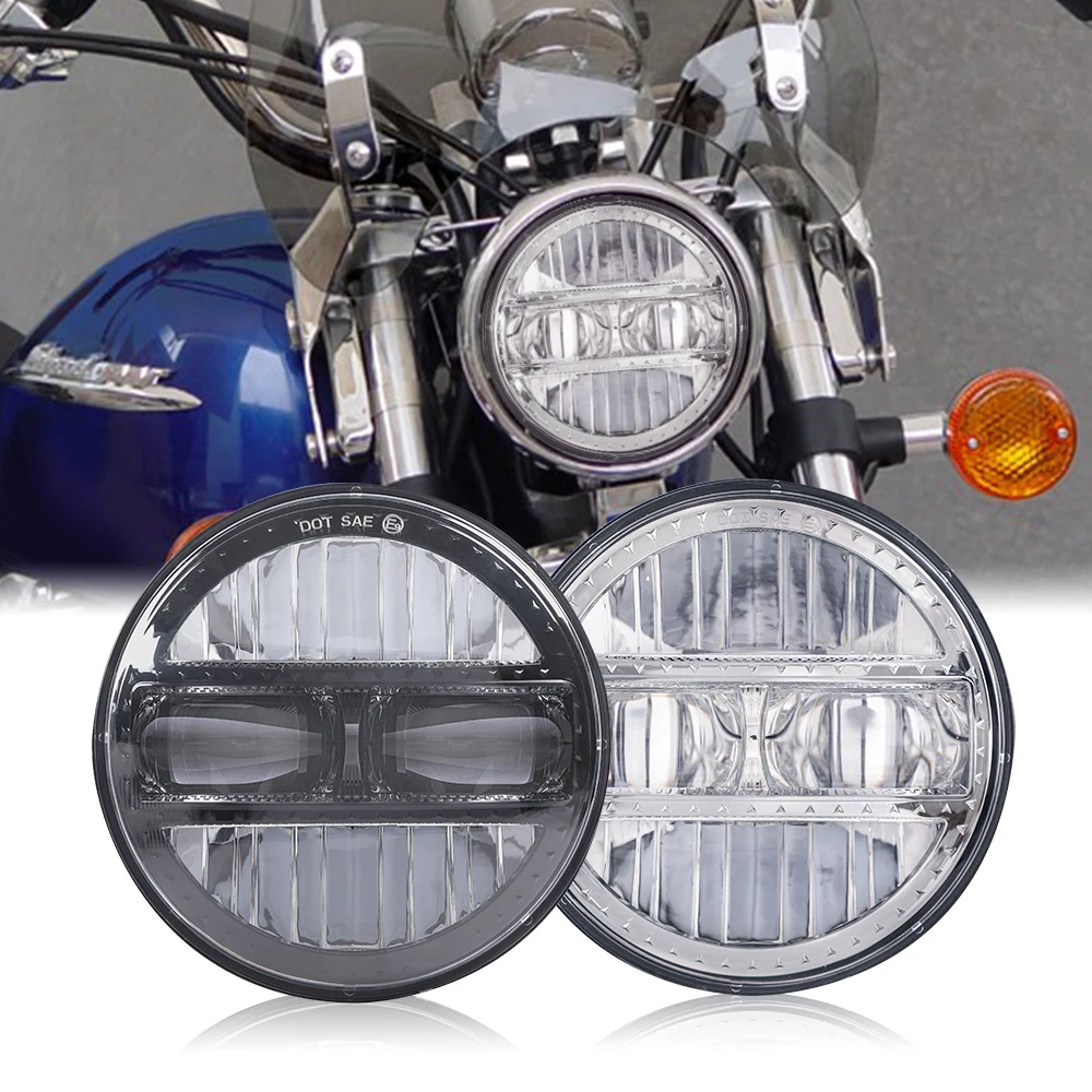 Faro LED Redondo Cromado 5.75 Pulgadas Para Moto - 80W, H4, 8000 Lúmenes, IP68, Aprobado DOT/SAE