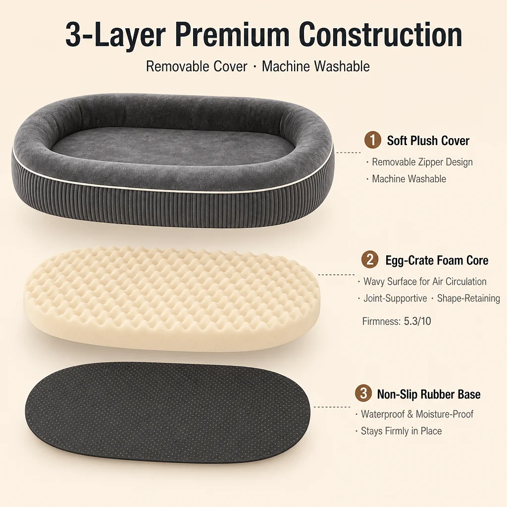Oval Bolster Dog Bed Corduroy Outer — Product details 3
