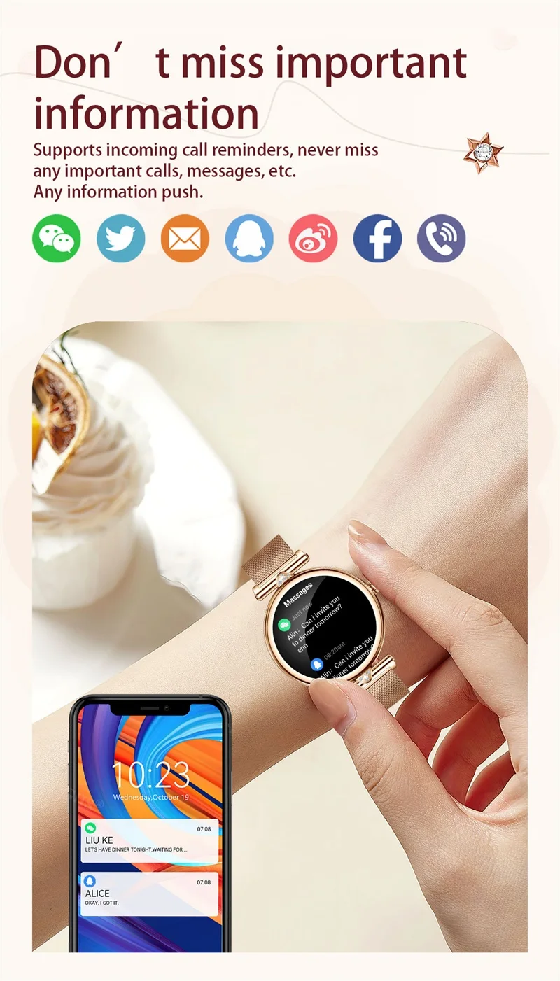 Смарт-часы женские водонепроницаемые, 1,28 дюймов