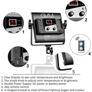GVM 560AS Bi-Color LED Photographic Lighting Video Studio Light App Remote Digital Adjustable 560 LED Lamp Panel Kit detail image