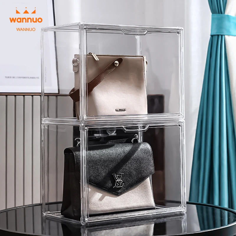 Wannuo Handbags&Gift Display Boxes Dust-proof Handbag Storage Boxes Transparent Plastic Storage Bins & Boxes With Magnet Door