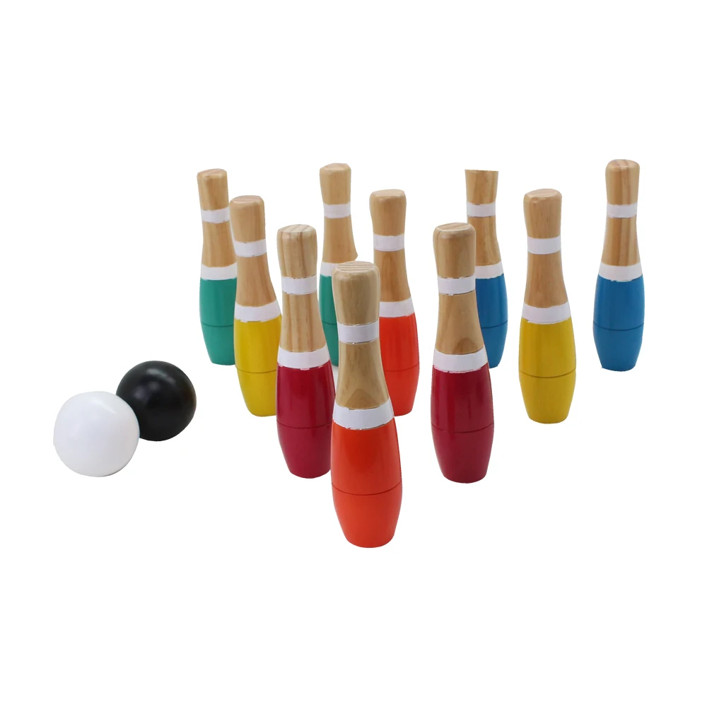 Wooden Bowling Set 10pc Lawn Bowling And Skittle Ball Games Outdoor