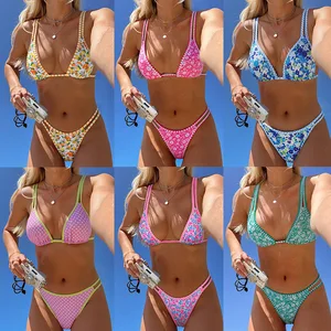 Women's Sexy Double Strap Low Rise Bikini Set Printed Two-Piece Swimsuit
