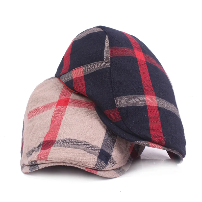 Wholesale Summer Character Casual Hats for Men and Women Plaid Beret Retro Sun Travel 100% Cotton