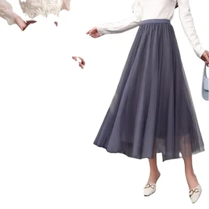 Lady Elegant High Waist Tulle Tutu Skirt Custom Clothing Brand Long Mesh Dress Lace Casual Dress Plain Dyed