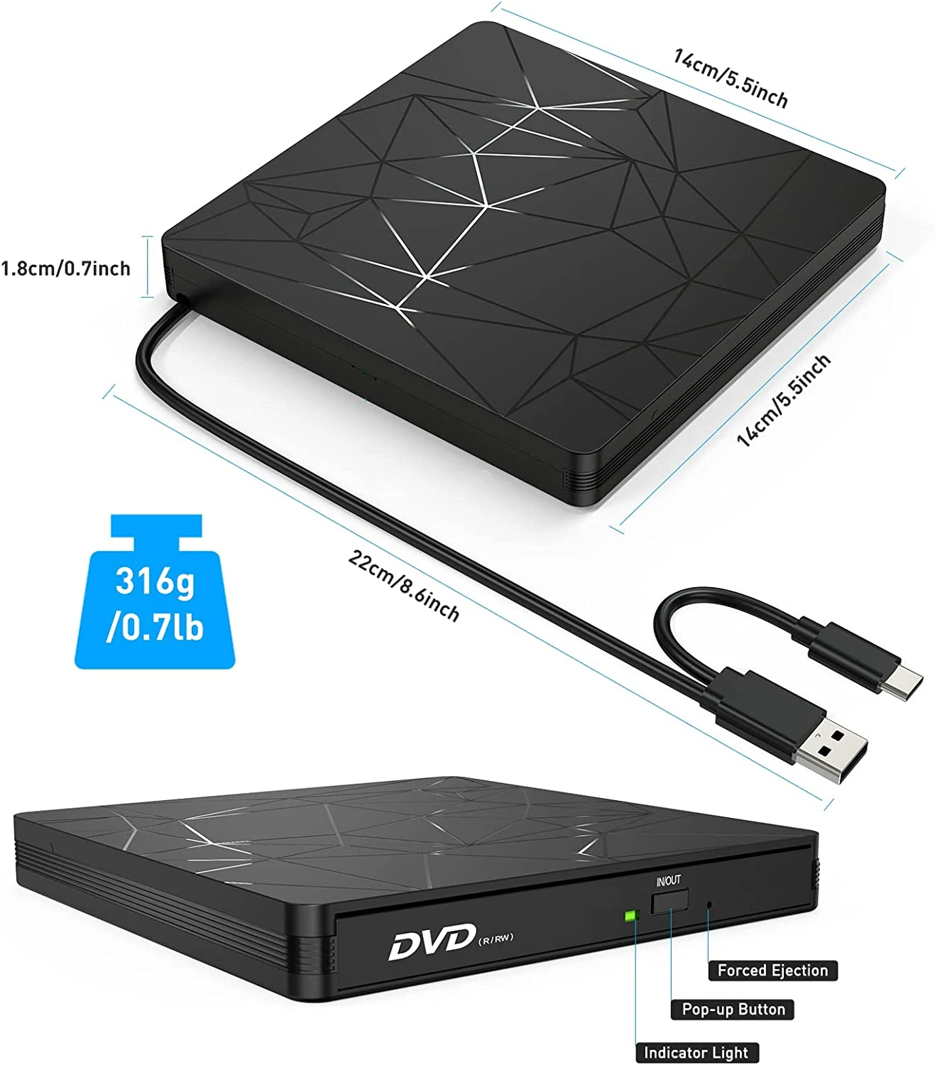 External Dvd Player & Burner Dvd/cd Drive For Laptop & Macbook External