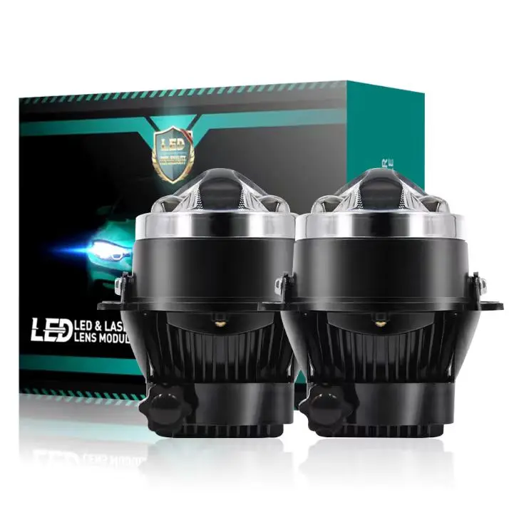 3 Inch Bi Led Laser Projector Lens Led Fog Lamps Waterproof 3 Colors 50W High Beam Low Beam LED Foggy Driving Light