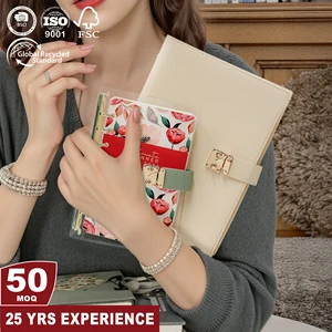 New Design ECO Friendly Customized logo Journal Pu Leather Snap Button Vegan Organiuzer PVC Cover Print Binder Notebook