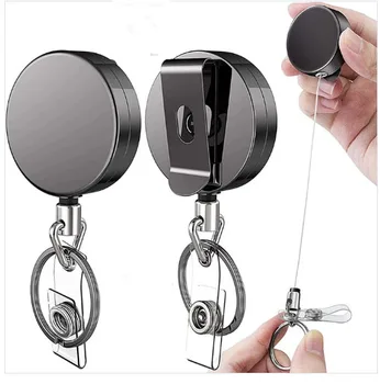 ID Badge Holder Heavy Duty Metal Retractable Badge Holder Reel for Name Card Keychain
