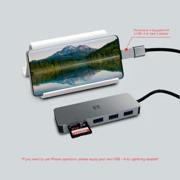 FB CR718-30 Metal 3 Ports Usb 3.0 Hub with 2 Slot Sd Tf Cf 6 in 1 Card Reader CF X1 + SD X1 + TF X1 + USB-AX3 detail image