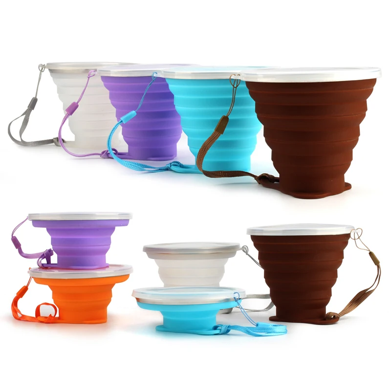 Custom Printed BPA-Free Silicone Travel Mug Portable Foldable Reusable Collapsible Coffee Tea Cups for Camping & Party Use