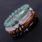 8mm Chakra Crystal Energy Heart Charm Bracelet Amethyst gemstone Healing Stone Beads Green Jade Stretch Agate Bangle Bracelet