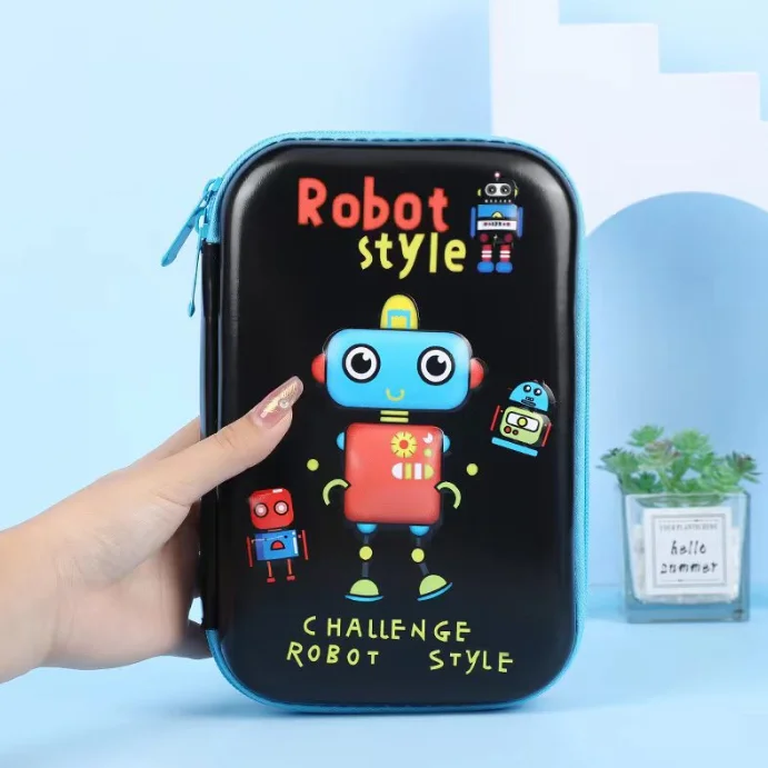 EVA Kids Organizer Bag Rectangle Stationery Box PU Fabric Cartoon Unicorn Dinosaur Shark Pencil Case