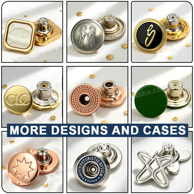 Button Factory Garment Accessories Custom Emboss Vintage Logo Pattern Clothes Metal Button Denim Jeans Button and Rivets