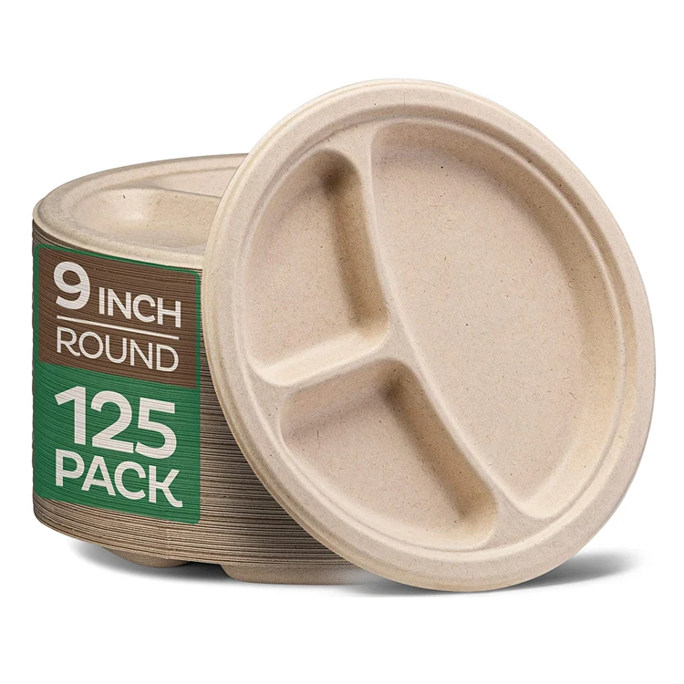 Compostable Paper Plates 9 Inch 3 Compartment Disposable Plates Buy