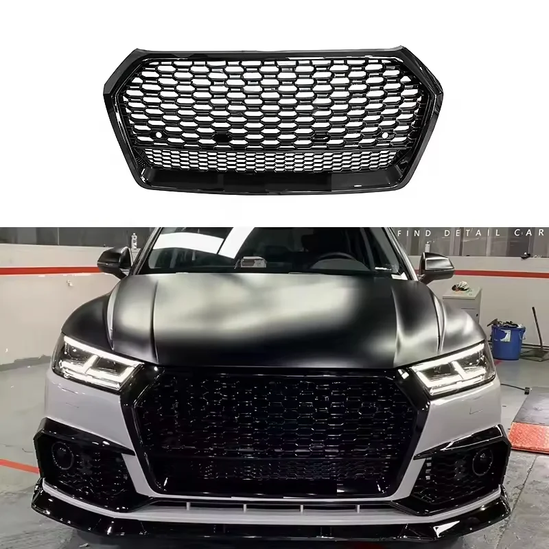 RSQ5 Style Front Honeycomb Mesh Grille Set For Audi Q5 / SQ5 (2018–2019) – Black ABS Plastic