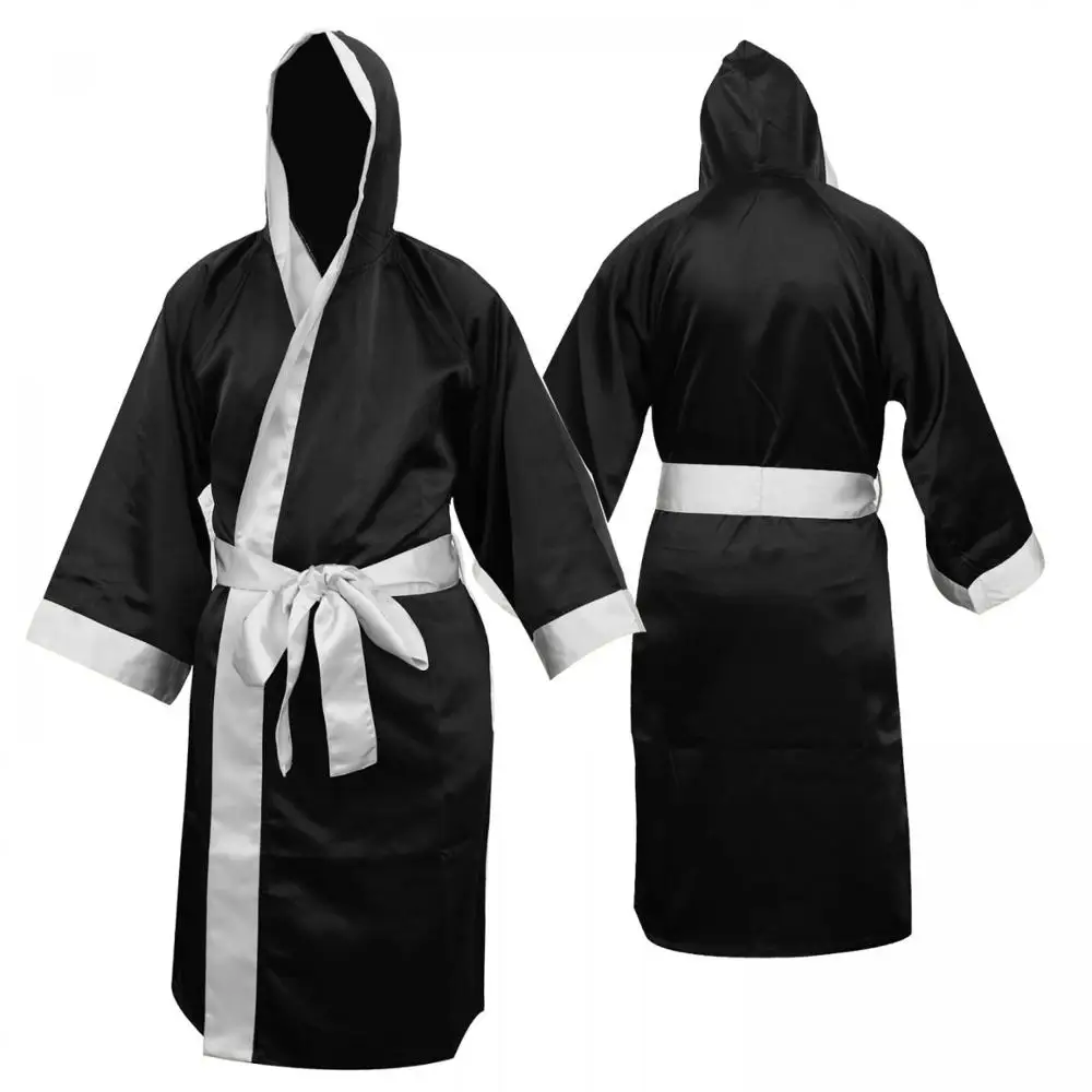 Black Title Boxing Robe with White Trim