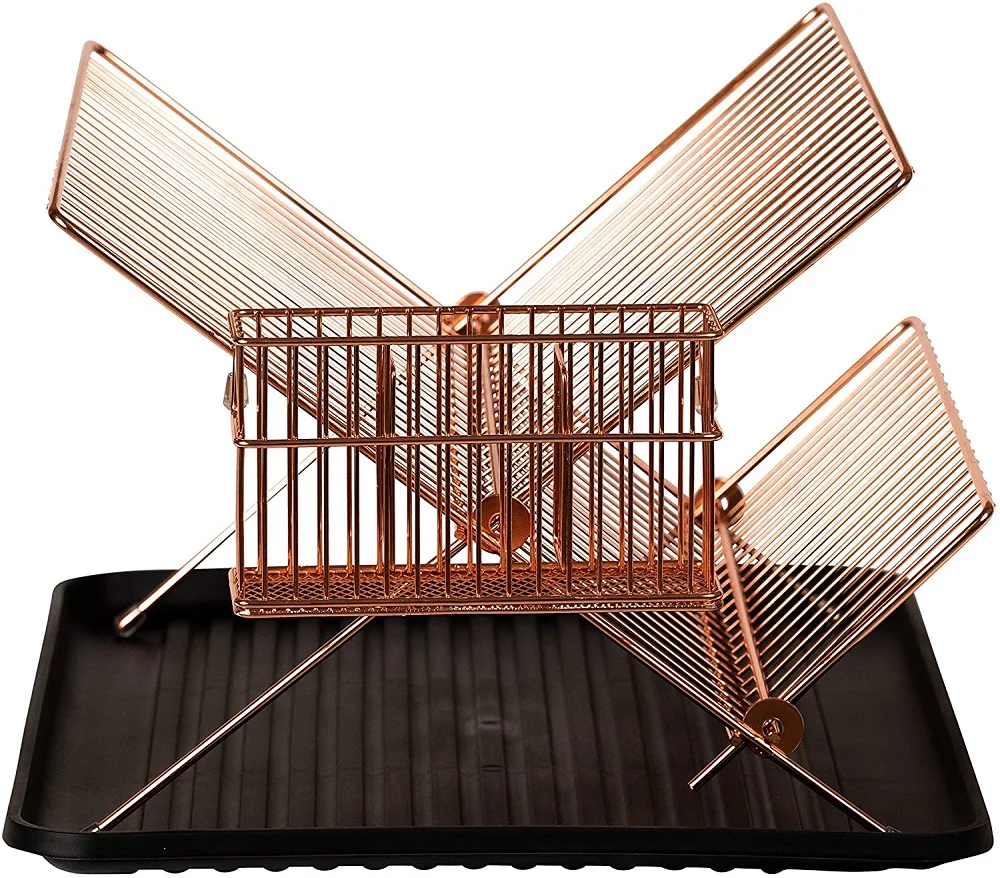 metal rose gold folding dish drainer