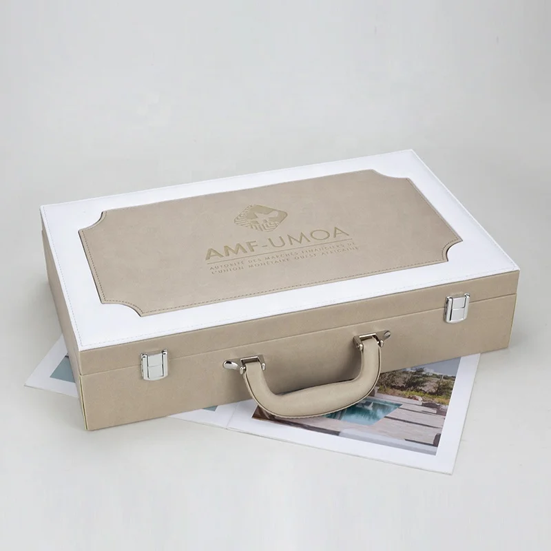Luxury Large Wood PU Leather Drawer Gift Box Suitcase  Leather Custom Luxury Gift Box Packaging for Burner Bakhoor Wine
