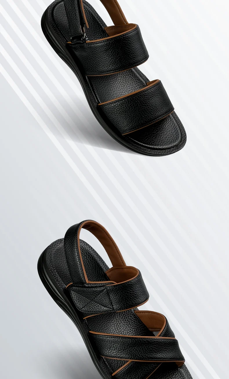 Made In China Outdoor Indoor Cheap Price Beach Hiking Biking Man Sandals Black Good Leather