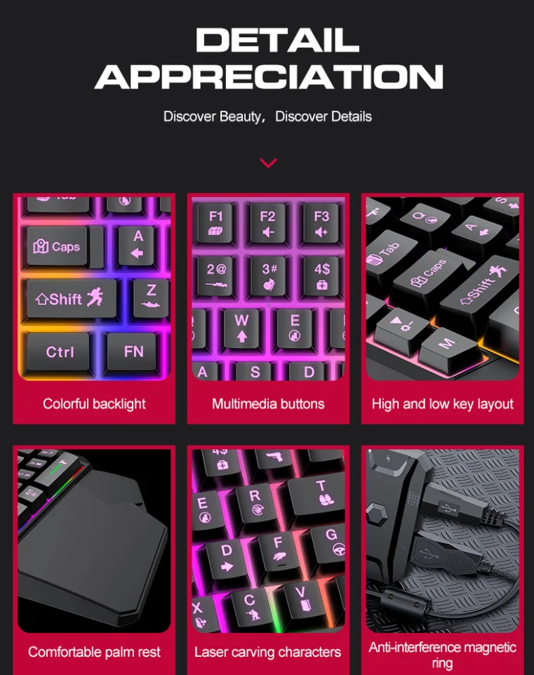 New Product Explosion TWOLF TF900 Mini one hand mechanical keyboard RGB Led backlight gaming keyboard and mouse set for Android