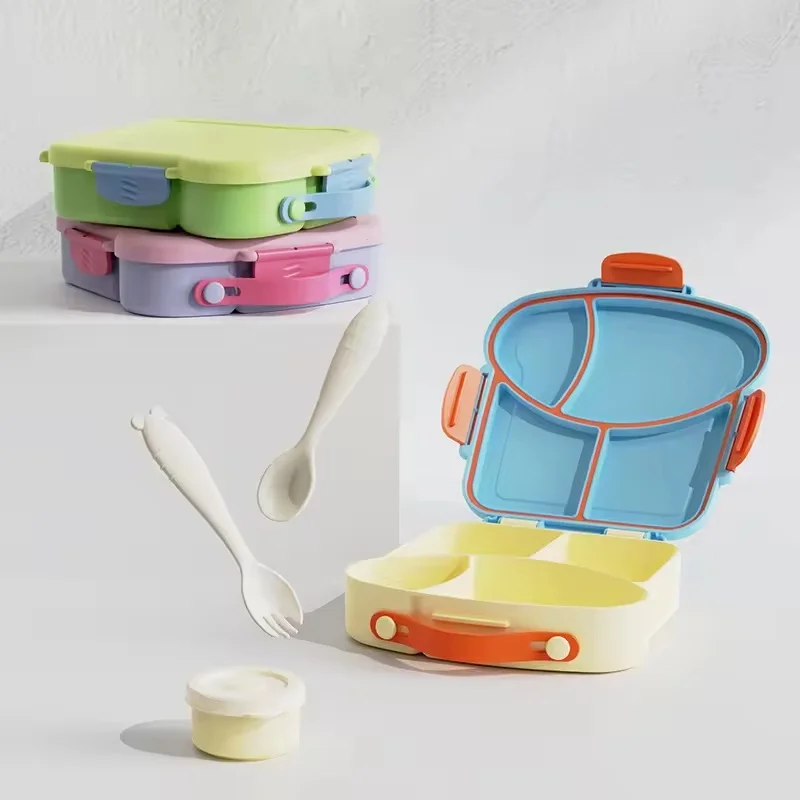 Portable 4 Compartment Tray School Lunchbox Cute Cartoon Design Microwave & Dishwasher Safe BPA Free