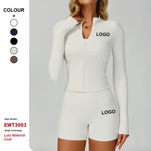 Custom Ribbed Stand-Up Collar Slim-Fit Yoga Coat Outdoor Windproof Top Women Gym Running Sports Fitness Long Sleeve Jacket