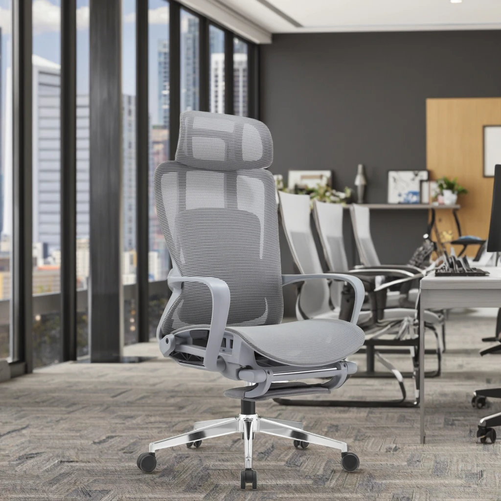Gray Ergonomic Lift Chair Adjustable PU Modern Design Aluminum Footrest Plastic Legs Enhanced Comfort 2