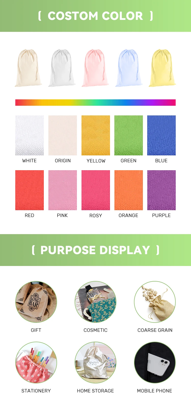 HANSUN pink Canvas Cotton Drawstring Bag Custom logo Print Drawstring Gourd Storage Cotton Bags with Drawstring