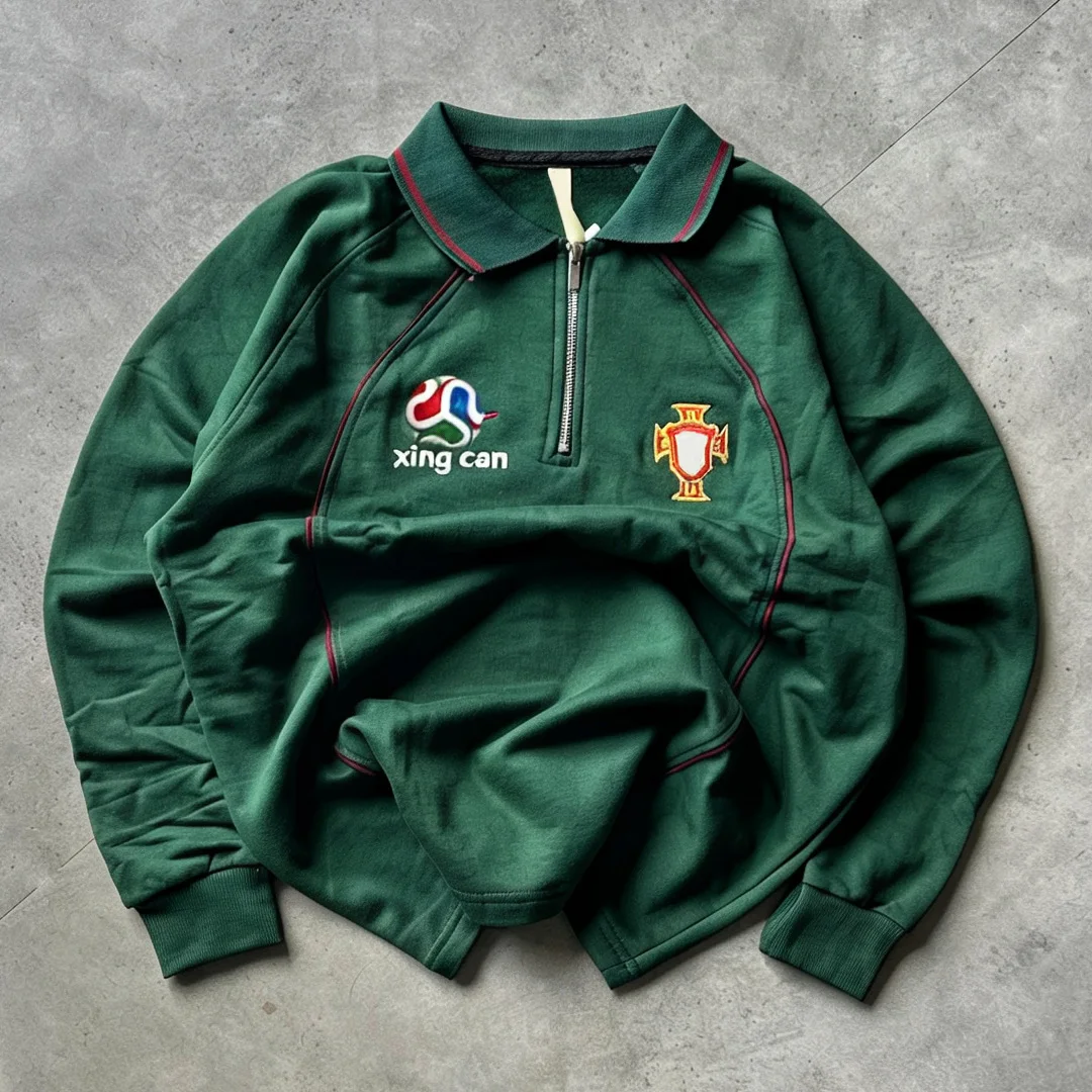 Aangepaste Straatklere Hoë Gehalte Retro Ritssluiter Kragtige Mou Polo Hemd vir Mans, Geborduur en Skerm Uitgedruk Sport Polo Bopstuk