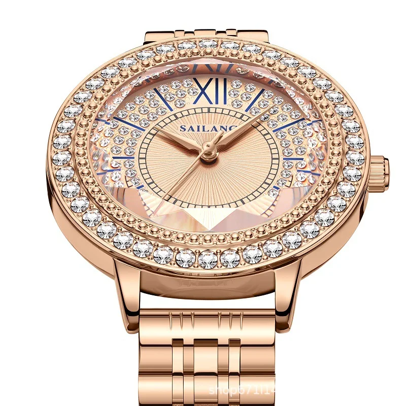 Women Watches Rose Gold Quartz Dress Rotation Watches Czech Diamond Barrel  Casual Ladies Watch montre femme relojes para mujer - AliExpress