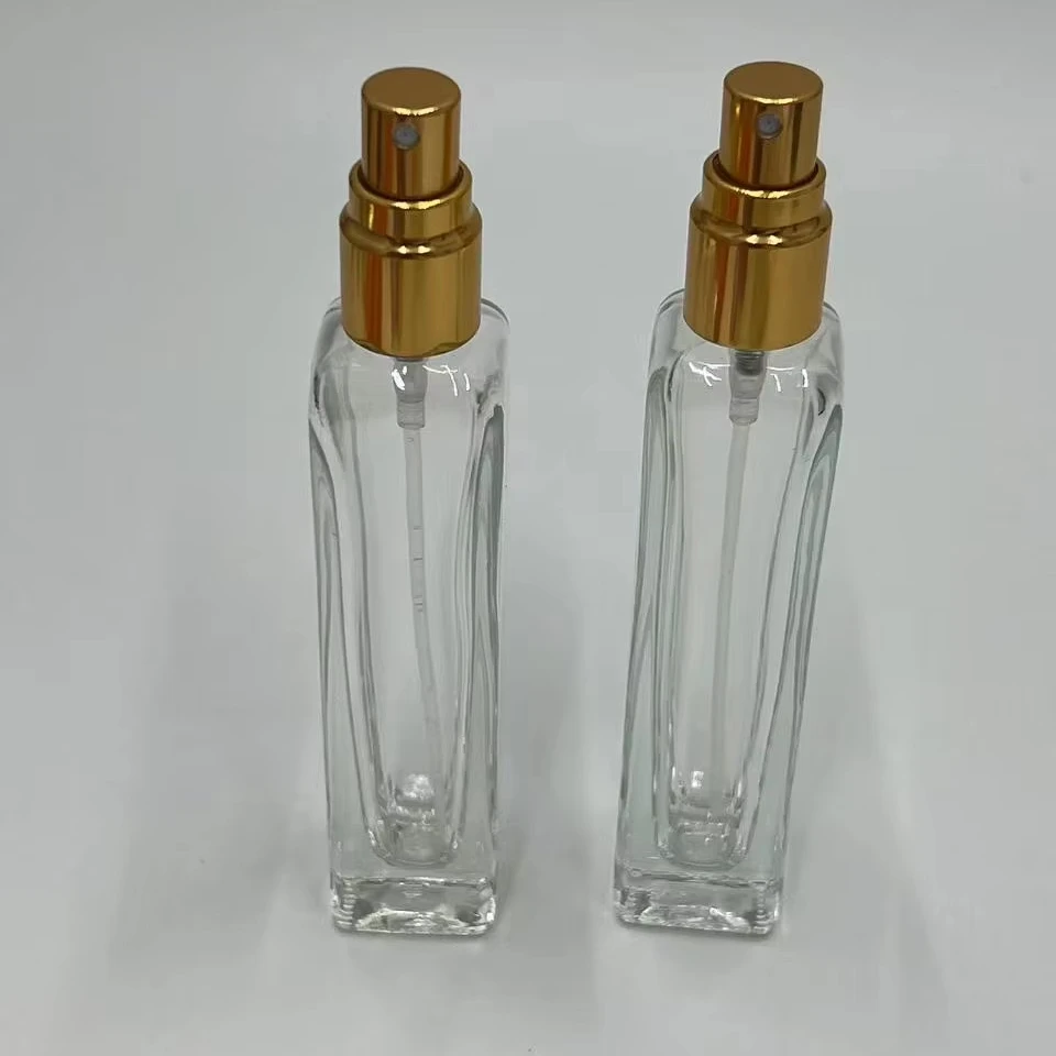 Luxury 15ml Mini Fragrance Bottle Clear Glass with Slender Square Shape Aluminum Sprayer Cap 30ml Perfume Packaging Atomizer