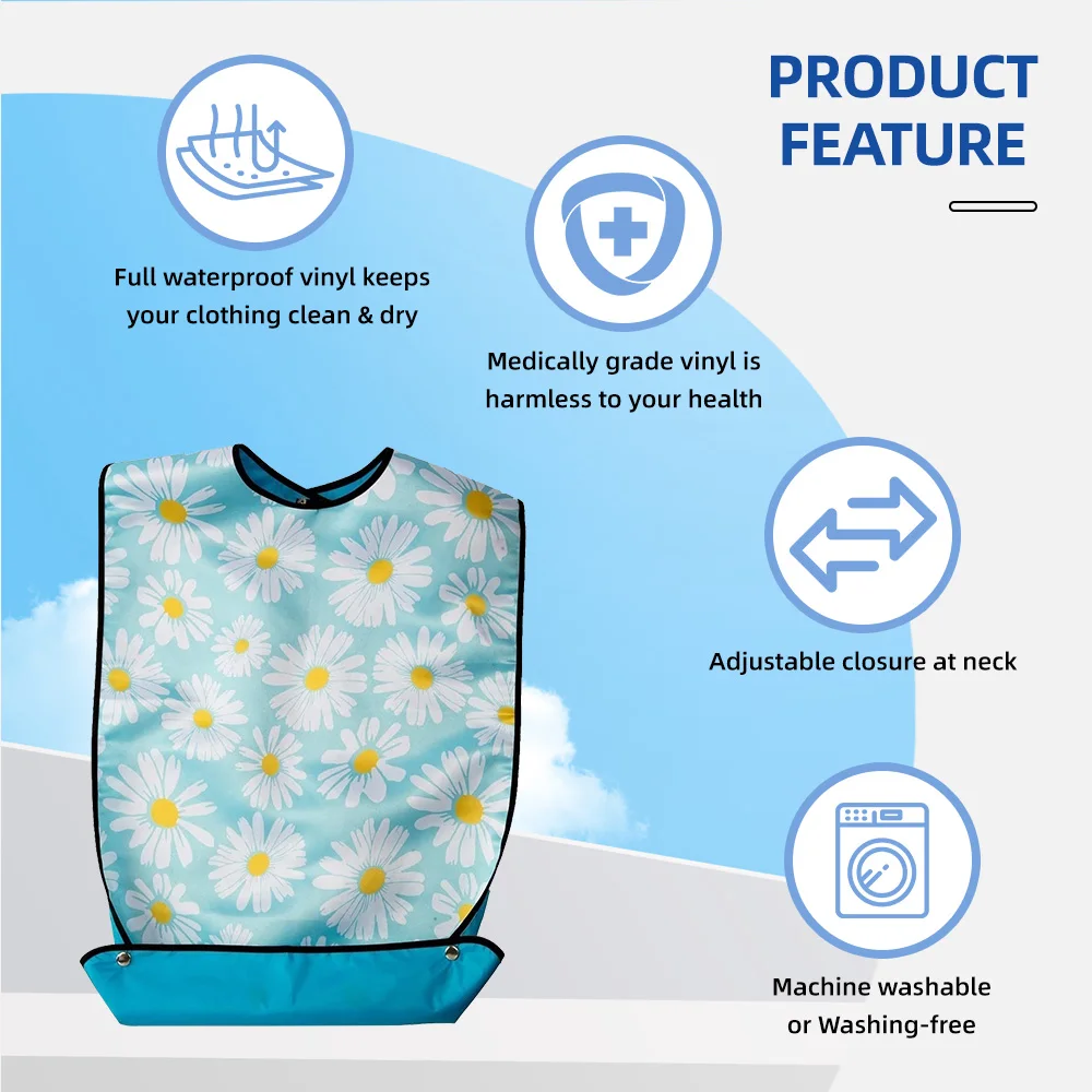Wholesale Washable Printing Adjustable Snap Closure Adult Bib Waterpro - product detail 4