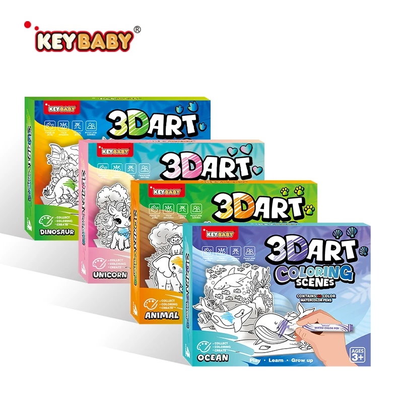 Keybaby Grosir 2025 Ide Baru Desain Sendiri Menggambar Hewan 3D Stand-up Adegan Warna Mainan untuk Anak-anak
