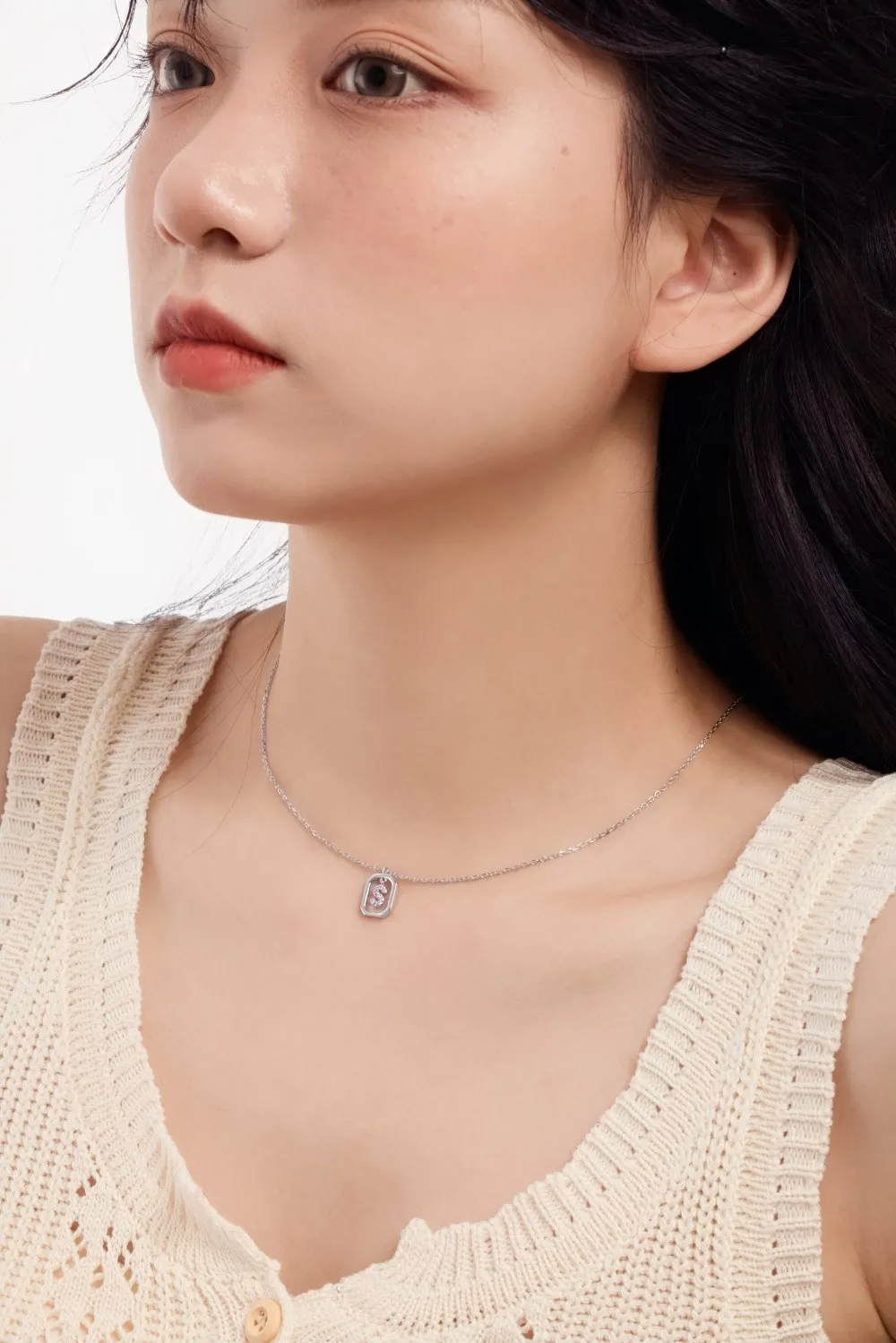 KAKODIY rhodium 14K gold plated delicate zircon monogram necklace, personalized initials necklace for women detail 1