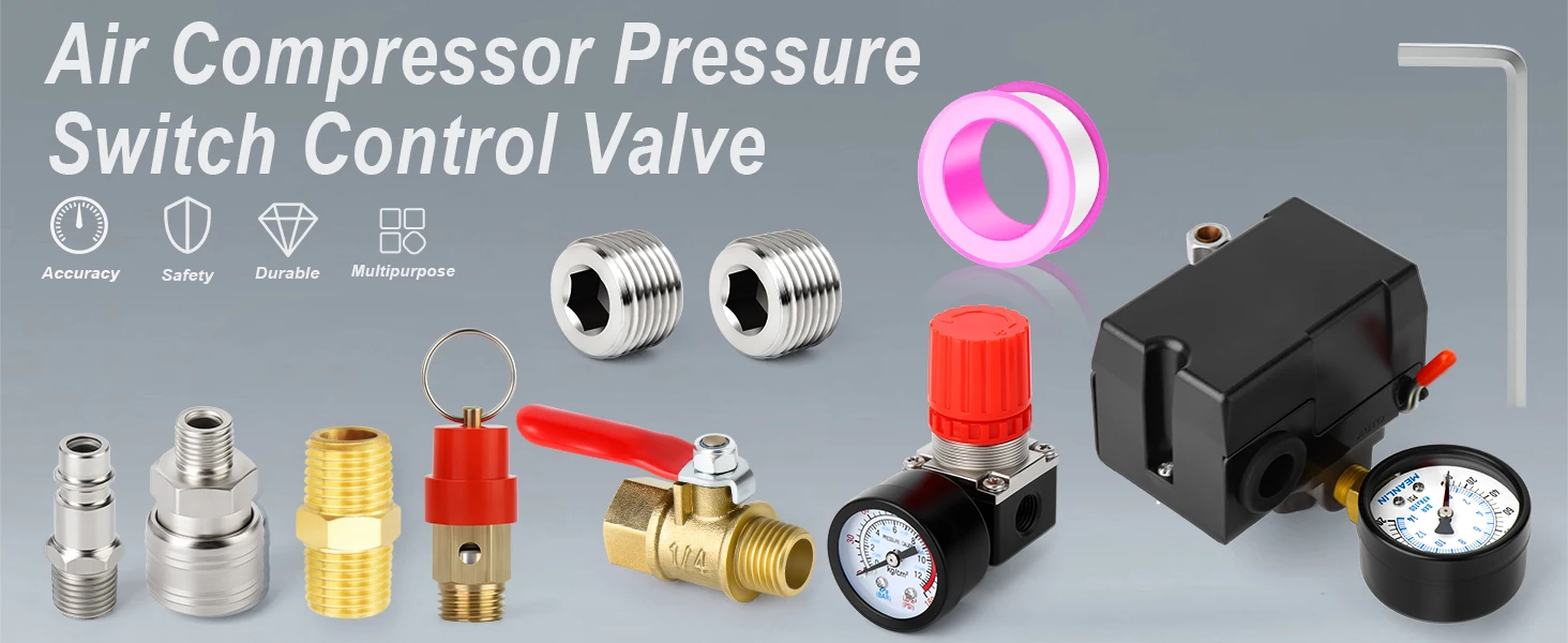 95-125 PSI Compressor Switch MEANLIN Air Compressor Pressure Switch - 95-125 PSI With Gauge & Safety Valve 110V-240V Safety Relief Valve - View #3