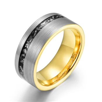Gentdes Jewelry New Style 8MM Sliver & Gold Brushed Tungsten Men Band Engagement Wedding Rings Meteorite Ring